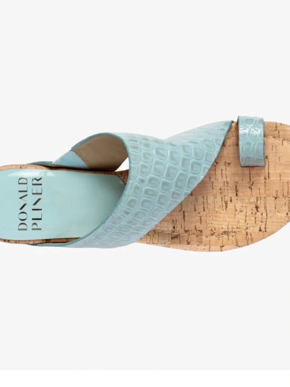 Donald J. Pliner Women's Light Blue Croc-Embossed Cork Wedge Sandal 8.5